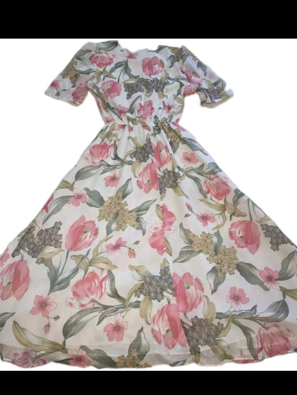 Vtg 80s Miss Oops California Tea Dress Floral Cotton VNeck Pin Up Cottagecore